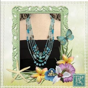 NWOT teal seeded five strand necklace​